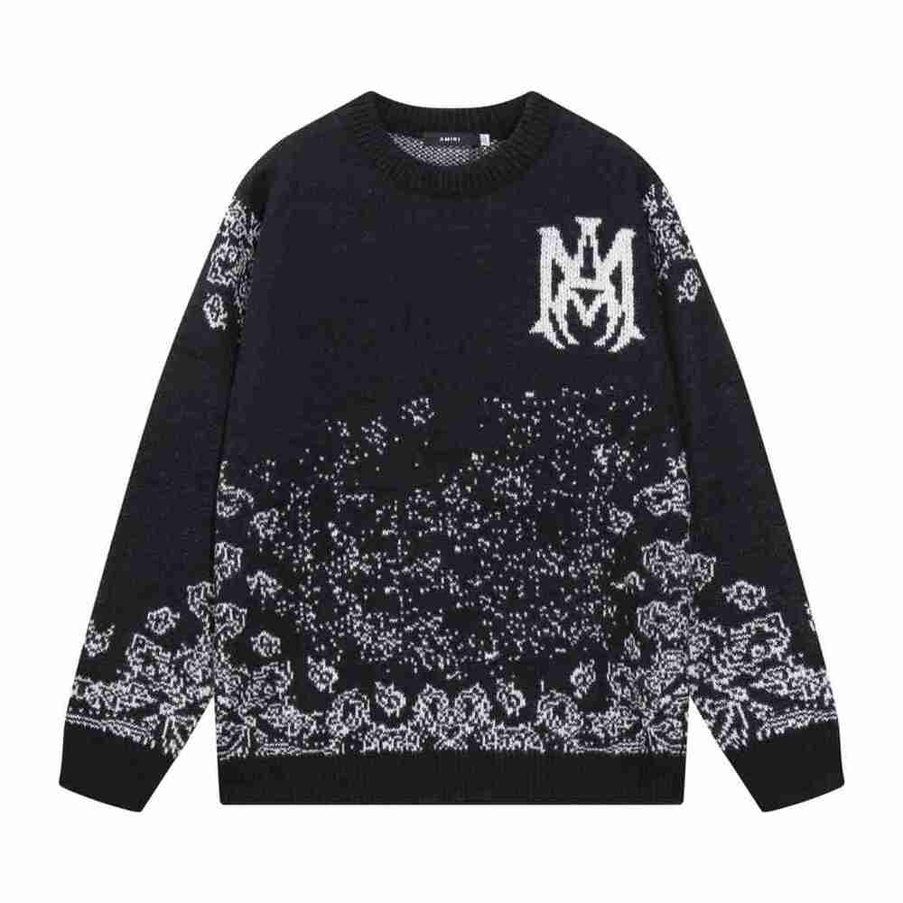 Amiri Black Paisley Bandana Pattern Oversized Knit Pullover